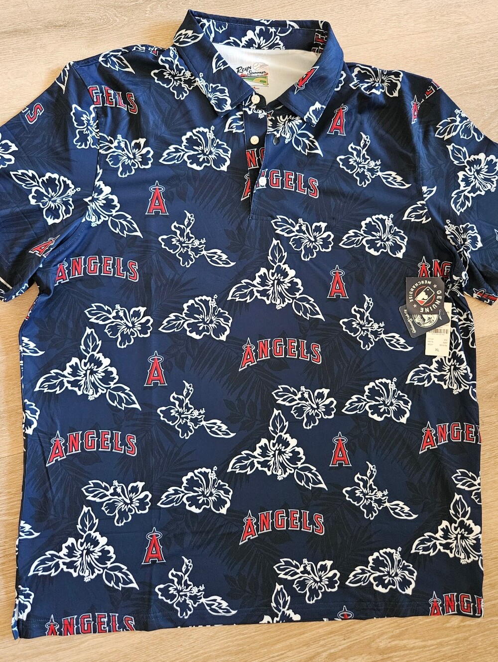 Reyn Spooner Mens LA Angels Performance Polo Shirt Navy Floral MLB - NWT - Sz XL